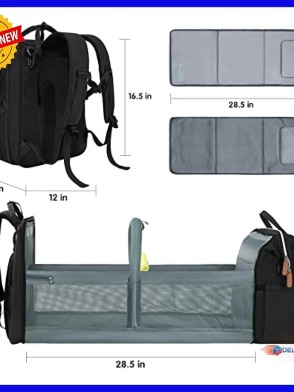 Large Diaper Backpack with Changing Pad, Laptop Compartment, USB Port